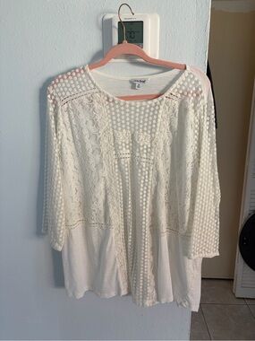 Lucky Brand Cream Textured 3X Dot Blouse